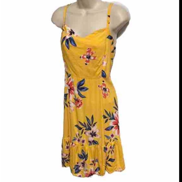OLD NAVY Cami Tiered Ruffle Yellow Floral Hawaiian Dress Womens XL - Picture 1 of 13